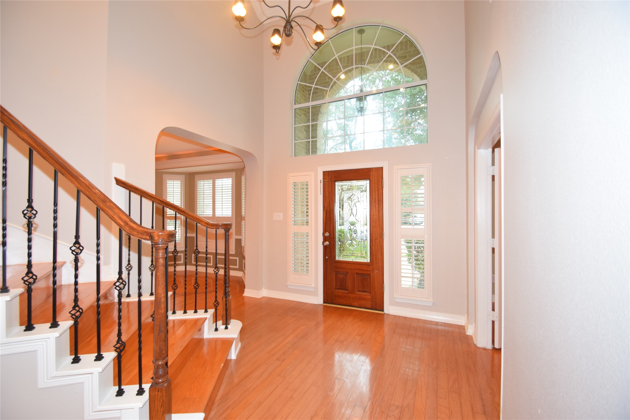 22018 Rustic Shores Lane Katy, TX 77450 - Photo 4 of 46 Elegant entry with a beveled glass front door, hardwood floors and two story high ceilings.