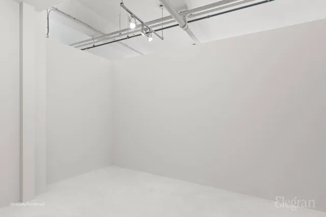 a view of a room with racks on the wall