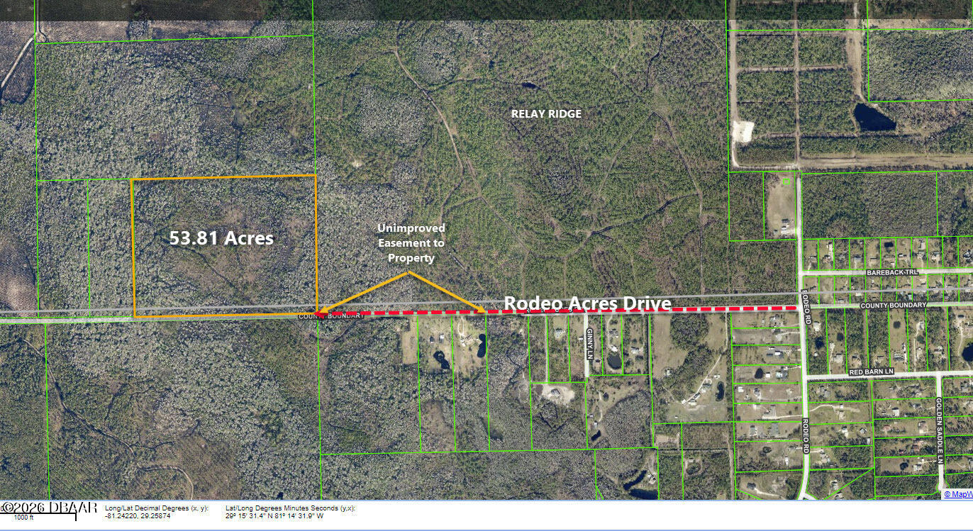 -53.32ac Rodeo Acres Drive Ormond Beach, FL 32174 - Photo 1 of 3 AERIAL SHOWING BOUNDARY & EASEMENT