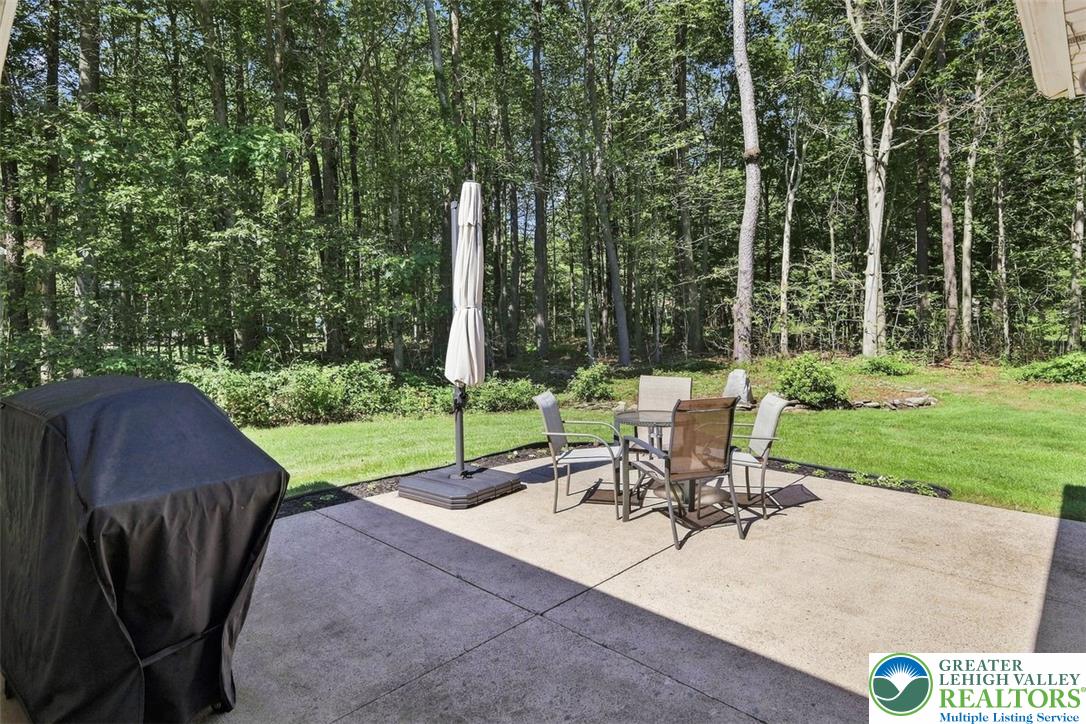 123 Meadow Road Blakeslee, PA 18610 - Photo 49 of 53 Mature trees frame a concrete patio ideal for outdoor relaxation.