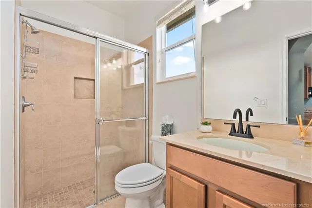 aerial view of a house with a garden