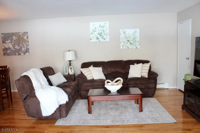 a living room with furniture and a rug