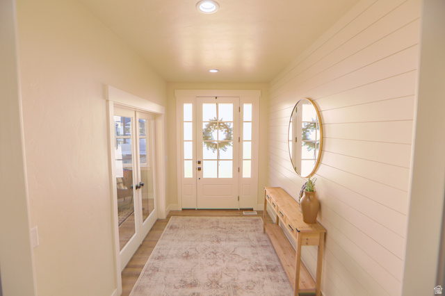 126 North 800 West Mapleton, UT 84664 - Photo 13 of 79 Entryway with recessed lighting, light wood-style flooring, and french doors