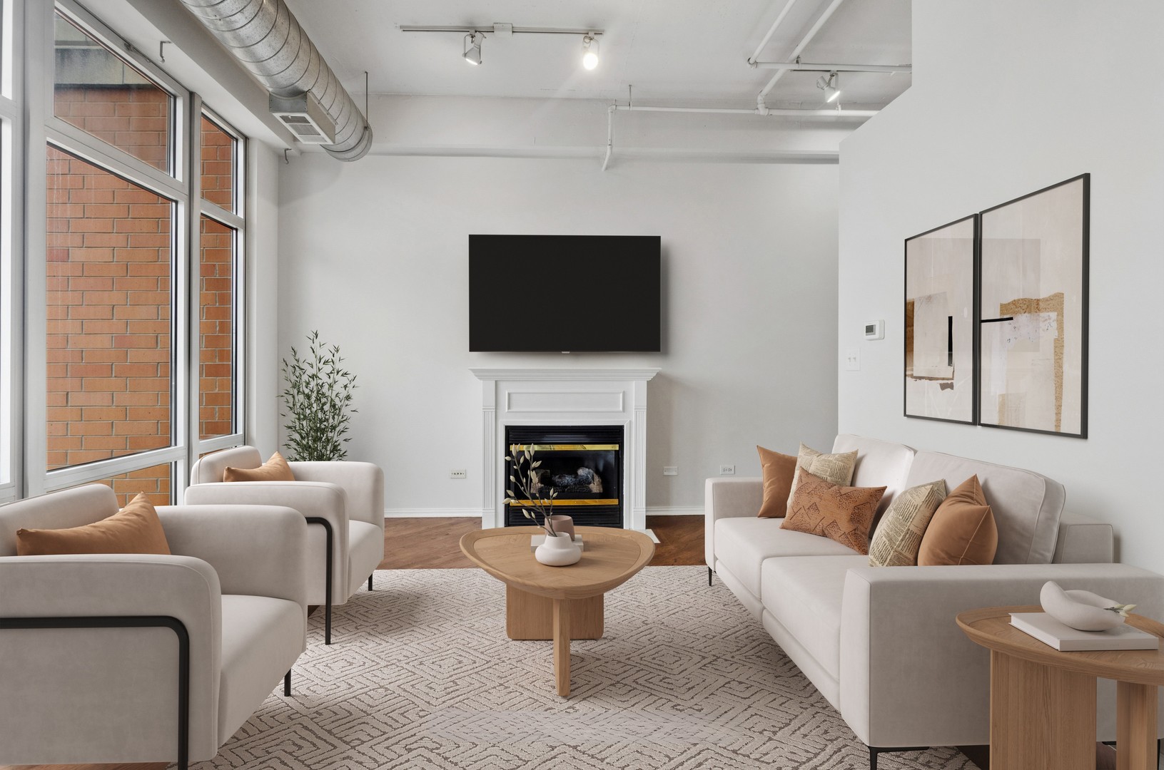 950 West Monroe Street, Unit 809 Chicago, IL 60607 - Photo 10 of 21 a living room with furniture a fireplace and a flat screen tv