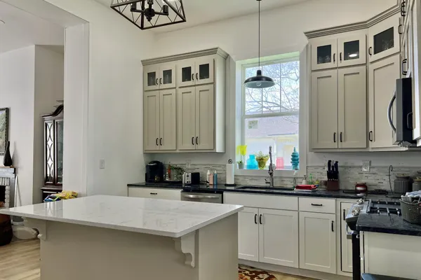 a view of two chair in a room