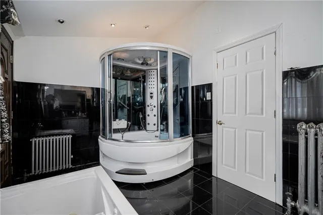 a dining room with furniture