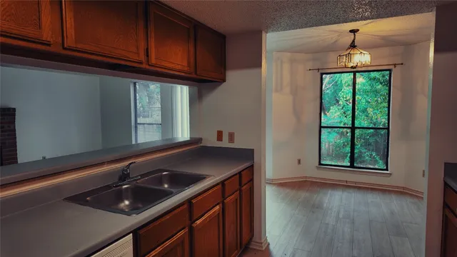 a kitchen with a sink and a window