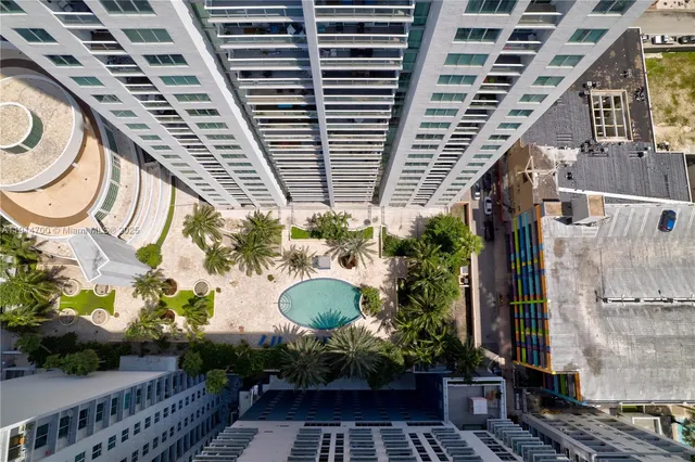 a city view with tall buildings