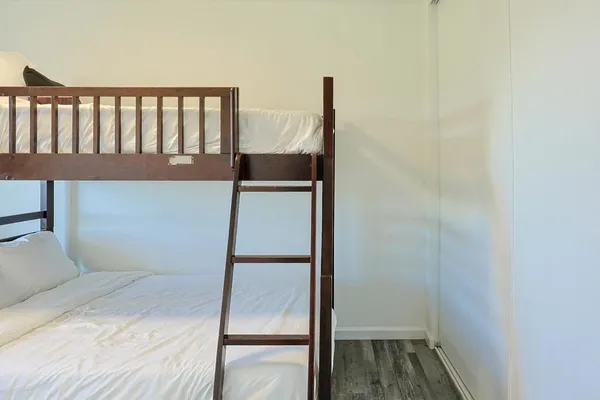 a bedroom with a bed