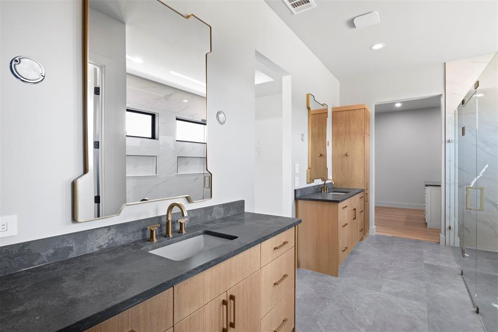 Tbd Hampel Road Palmer, TX 75152 - Photo 12 of 34 a bathroom with a granite countertop sink mirror and double