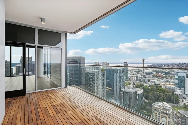 a view of a balcony from door