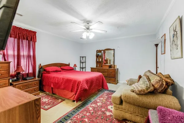 a bedroom with bed and window