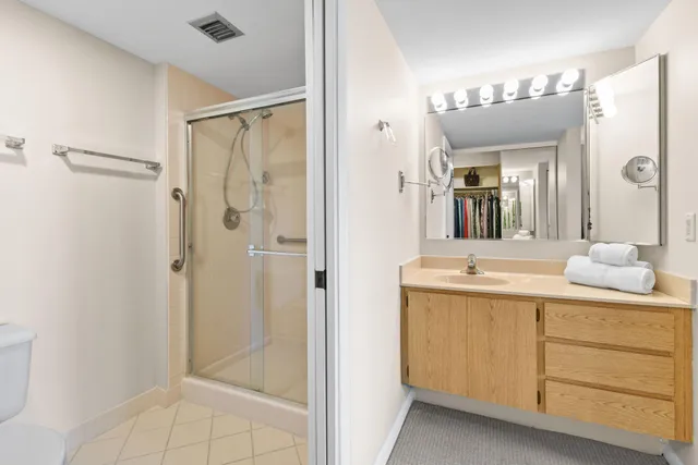 a view of a lake with a garden