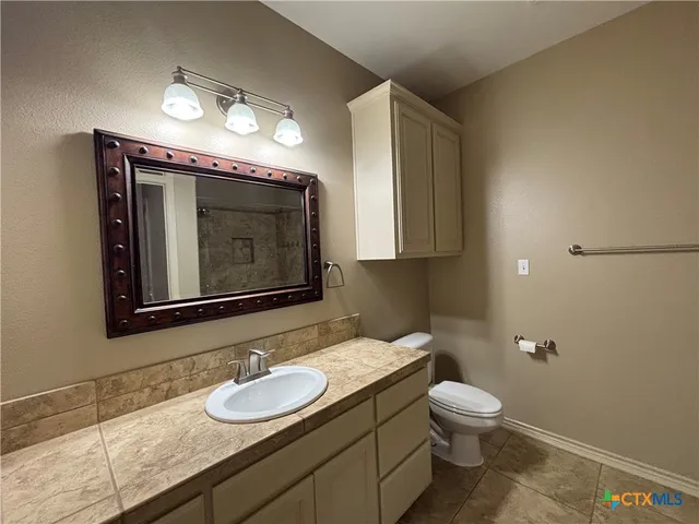 a bathroom with a toilet sink and mirror