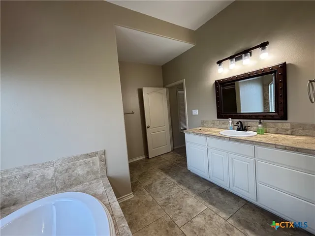 a bathroom with a sink and mirror