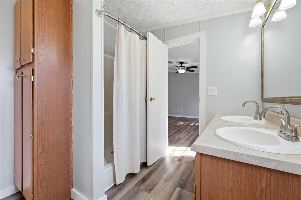 7119 Northeast 24th Loop High Springs, FL 32643 - Photo 17 of 35 a bathroom with a sink a mirror and a shower