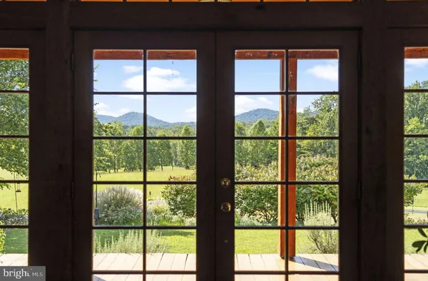 a bathroom with a large window