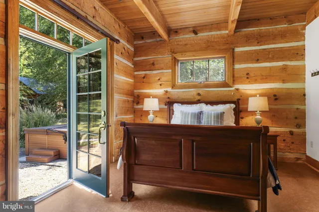 a bathroom with a large window
