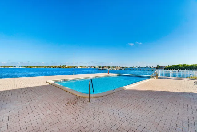 a view of an outdoor space and swimming pool