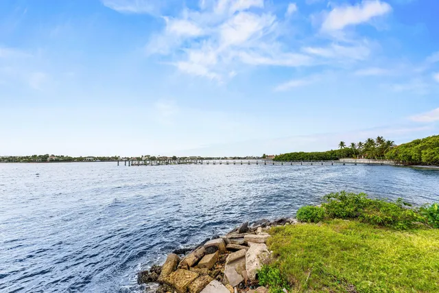 a view of a lake and mountain in the back