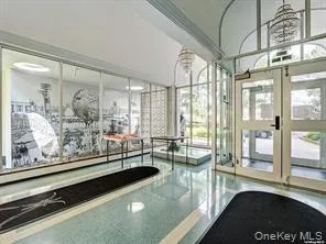 a living room with large window