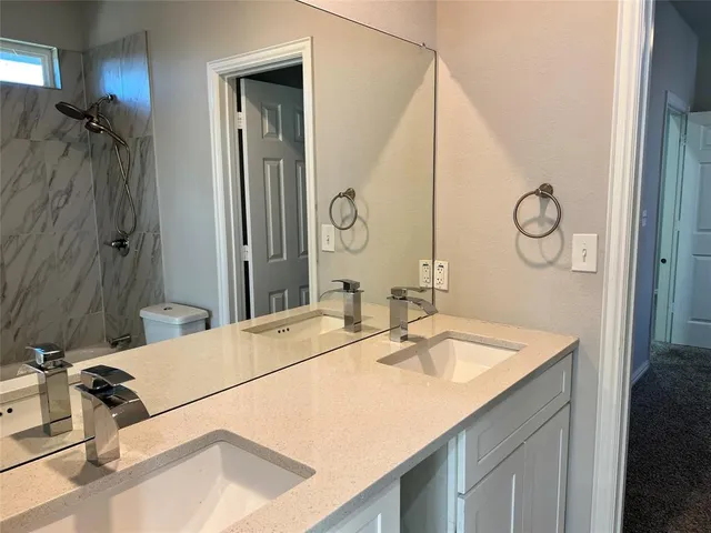 a bathroom with a bathtub