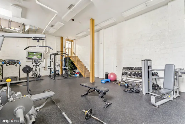 a view of a room with gym equipment
