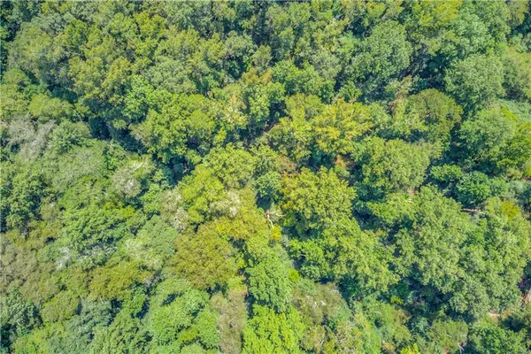 an aerial view of residential house with outdoor space and trees all around