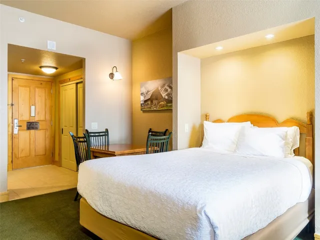 a bedroom with a bed and a view of bathroom