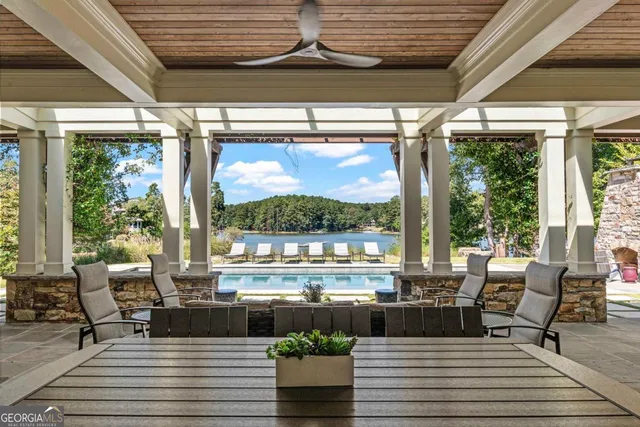 a living room with large windows