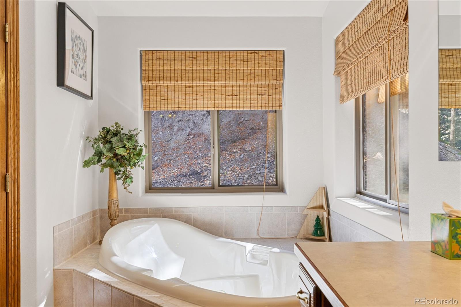 76 Wheel Haven Road Idaho Springs, CO 80452 - Photo 29 of 50 a bath tub sitting in a bathroom next to a window