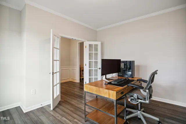 a workspace with wooden floor and a workspace