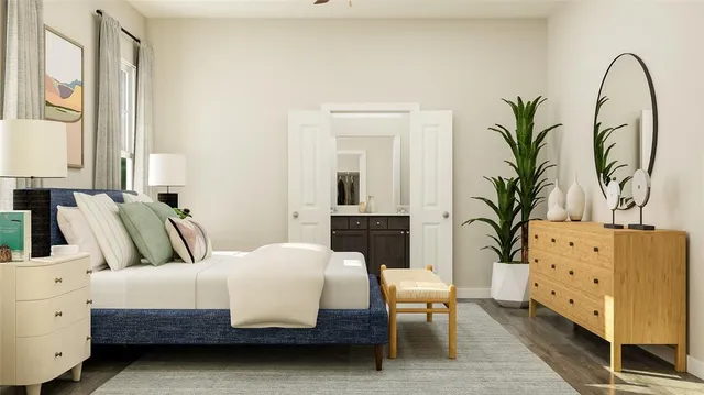 a bedroom with bed and window