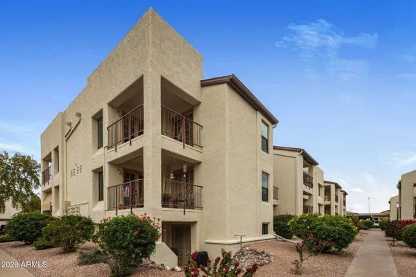 a view of a large white building