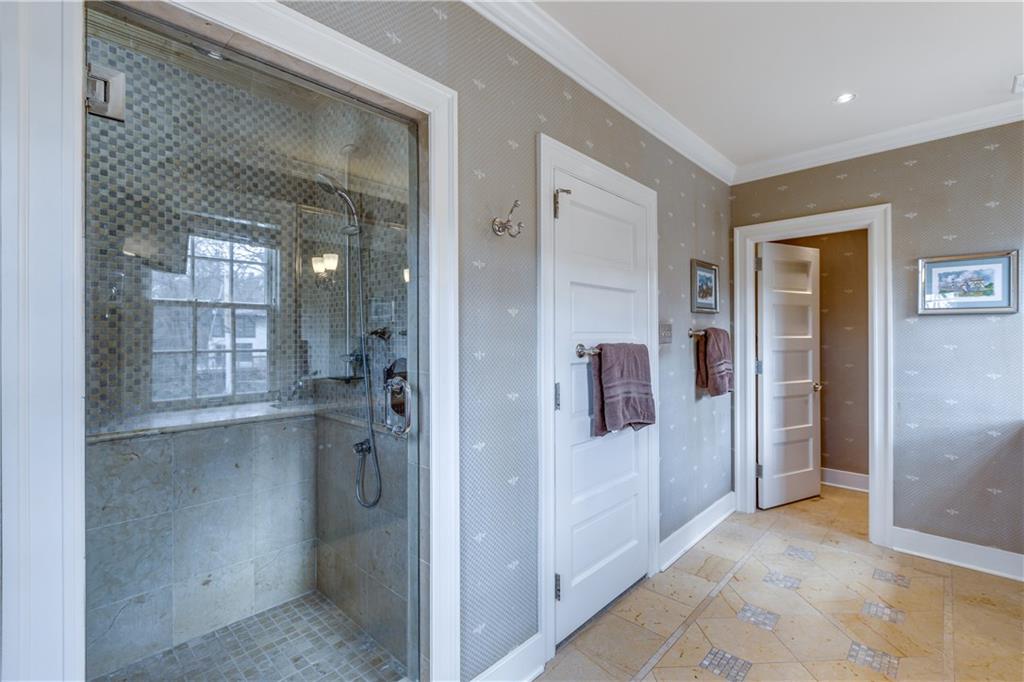 95 Woodland Road Pittsburgh, PA 15232 - Photo 18 of 25 The beautifully tiled, glass enclosed double shower highlights this large master bathroom....