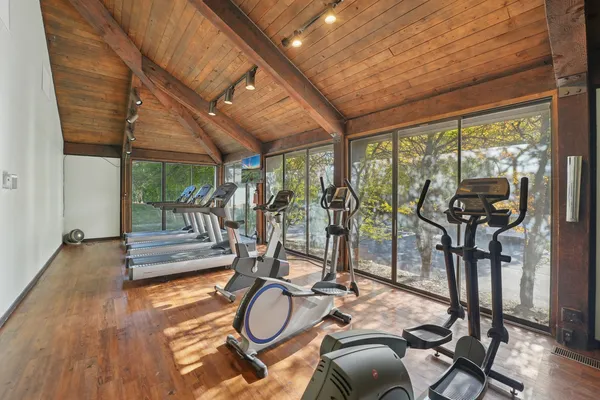 a view of a room with gym equipment
