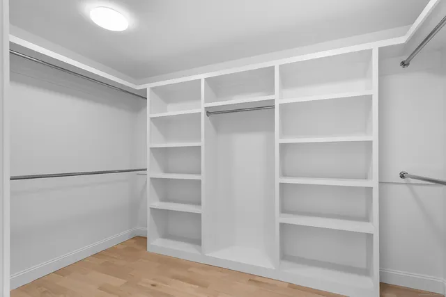 a view of an empty walk in closet