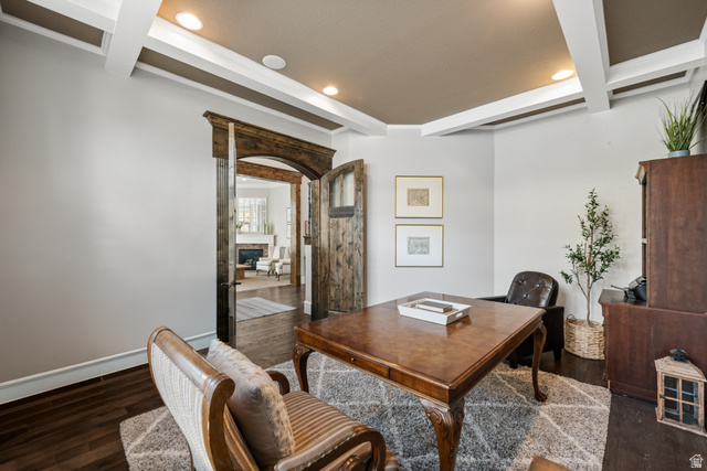 1205 North Elk Rdg Lane, Unit 202 Alpine, UT 84004 - Photo 8 of 88 Room with coffered ceiling featuring recessed lighting and wood-finish flooring