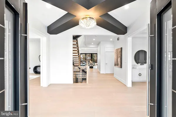 a view of a livingroom with a chandelier