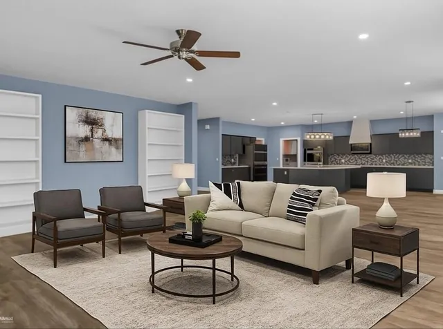 a living room with furniture