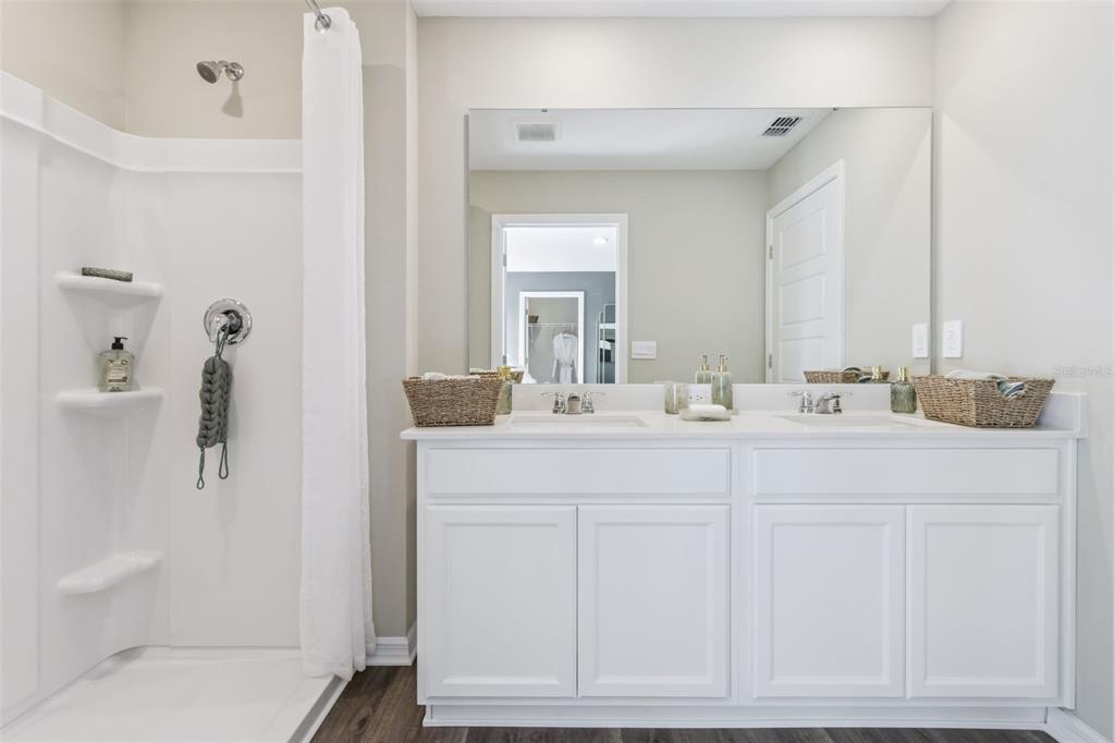 3437 Nettle Loop Tavares, FL 32778 - Photo 24 of 31 a bathroom with a sink vanity tub and a mirror