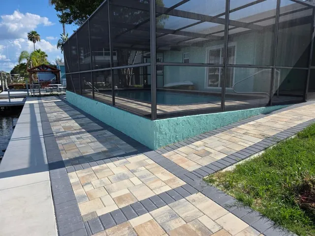 a view of backyard with wooden floor