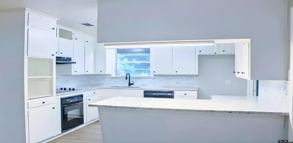 a kitchen with stainless steel appliances granite countertop a sink and a stove