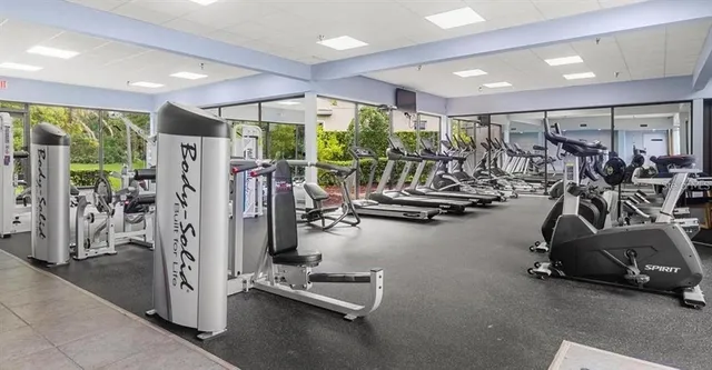 a view of a room with gym equipment