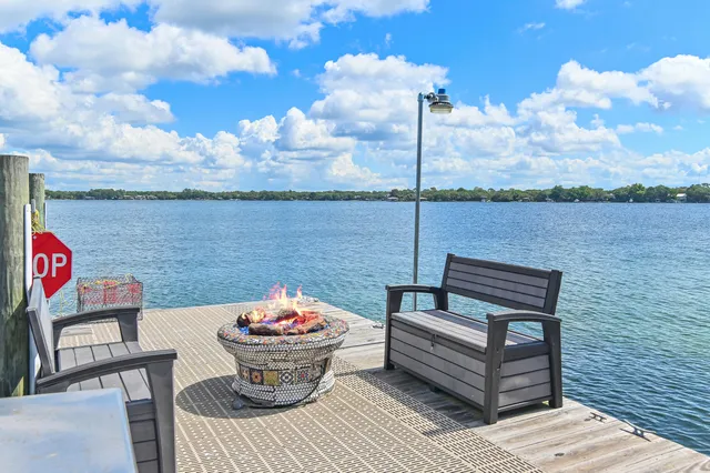 a view of dining room with shelves