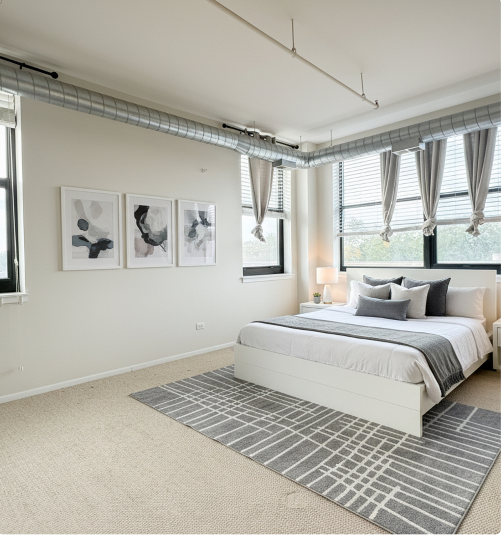 2323 West Pershing Road, Unit 421 Chicago, IL 60609 - Photo 5 of 15 a spacious bedroom with a large bed and a window