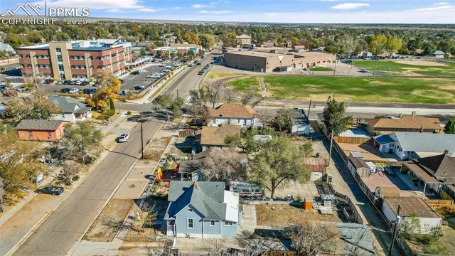 an aerial view of a city
