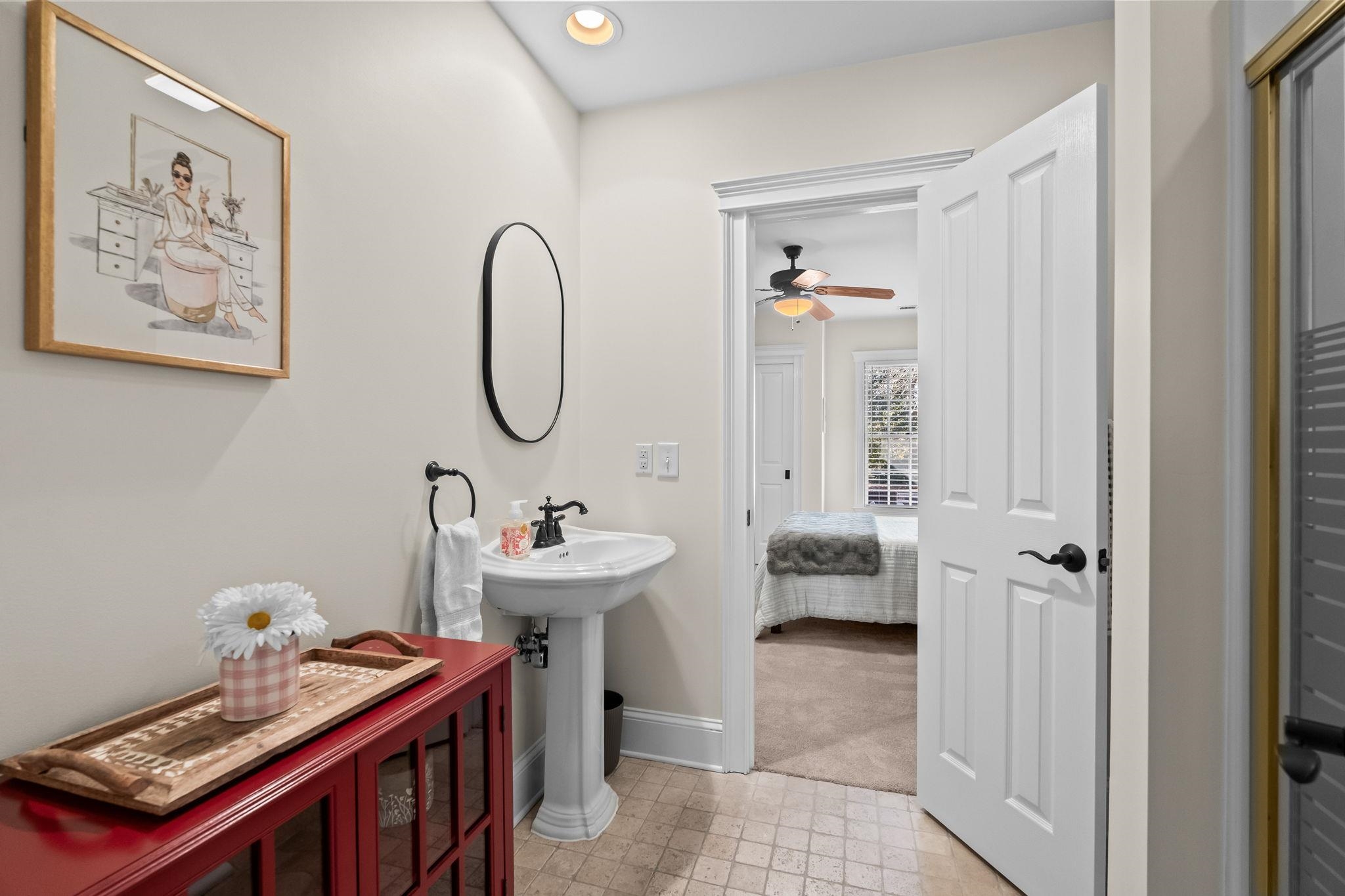 400 Foxtail Drive Longs, SC 29568 - Photo 32 of 40 Half bath featuring recessed lighting, light flooring, a ceiling fan, ensuite bath, and light colored carpet