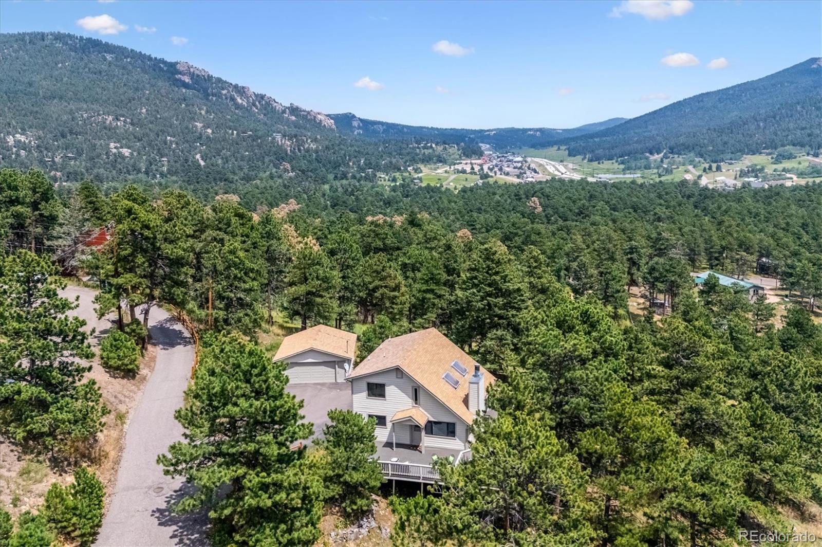 9189 Fallen Rock Road Conifer, CO 80433 - Photo 37 of 47 an aerial view of a house with a yard and lake view