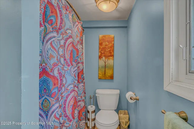 a white toilet sitting next to a shower curtain